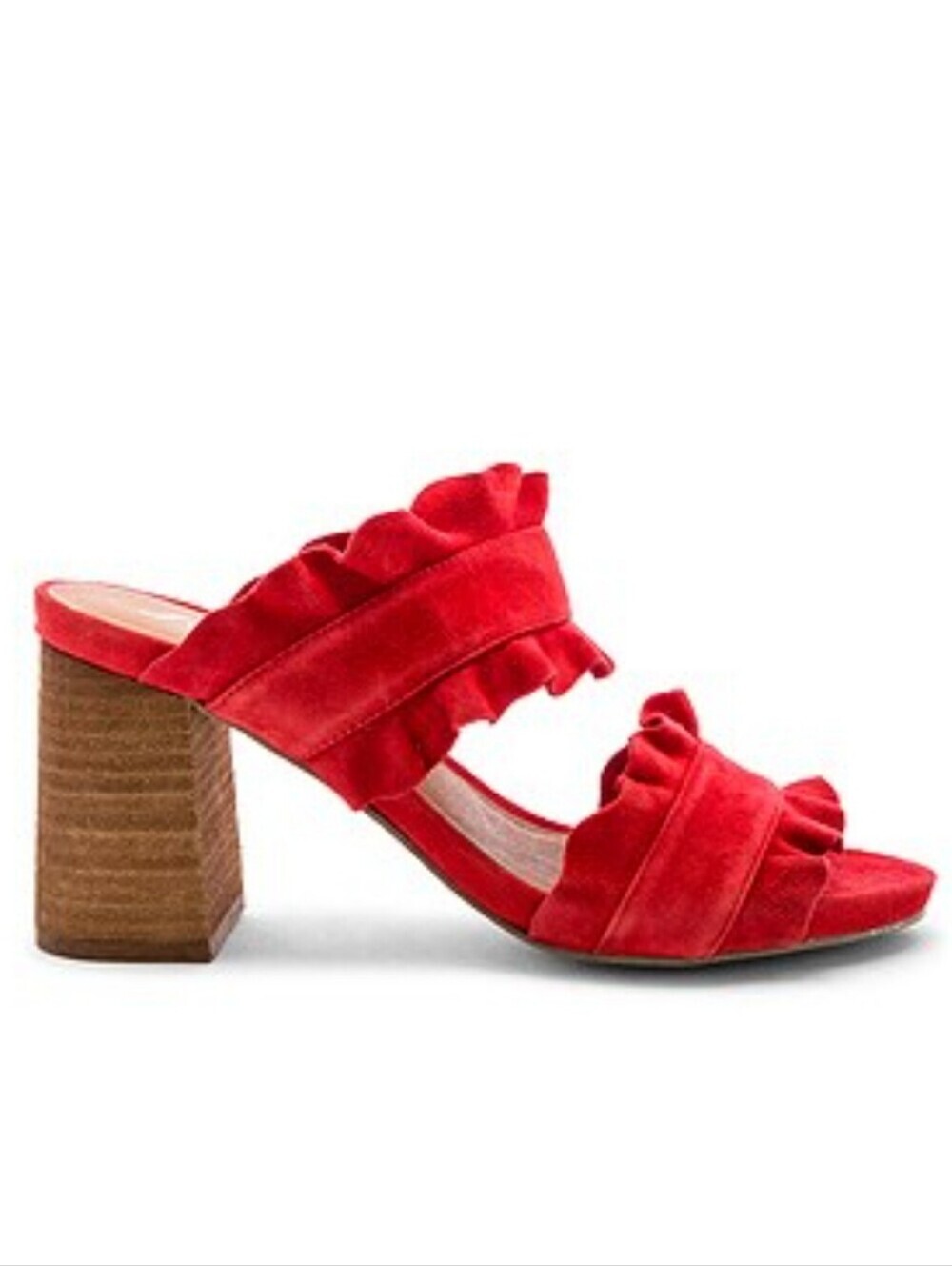 NEW Free People Womens Rosie Red Suede Ruffled Dressy Heels Mule Slide Shoes